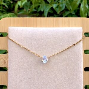 Gold Cubic Zirconia Crystal Pear Pendant Necklace